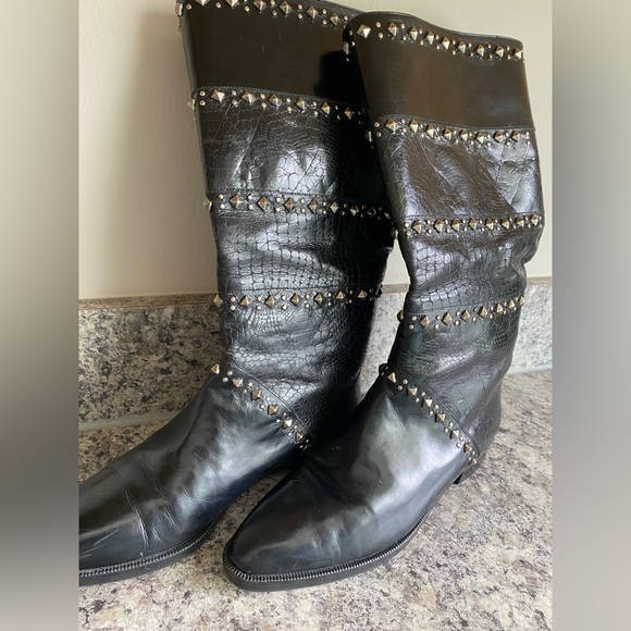 VTG Stuart Weitzman Studded Snake/Croc Skin Leather Boots 6 - Picture 9 of 10